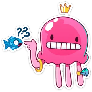 😬 jellyfish, fish, crown, ring, cartoon, question marks, cute, animal, sea creature telegram sticker