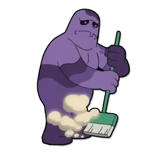 🧹 괴물, 청소, 빗자루, 먼지, 만화, 보라색, 캐릭터 telegram sticker