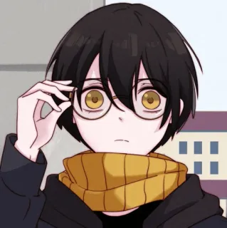 🍷 anime, boy, scarf, glasses, cute, cartoon, illustration telegram sticker