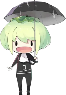 ☔️ chibi, anime, character, umbrella, cute, green hair, art, illustration telegram sticker