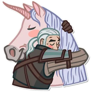 🦄 Geralt of Rivia The Witcher The Witcher, Geralt von Riva, Einhorn, Umarmung, Fantasy, Sticker whatsapp sticker