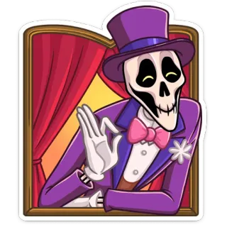 👌 骸骨, シルクハット, スーツ, フォーマル, 漫画, キャラクター, 蝶ネクタイ, ジェスチャー telegram sticker