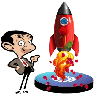 🚀 Mr. Bean мультик, ракета, роза, смешной, анимированный, персонаж, наклейка telegram sticker