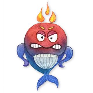 😠 baleine, colérique, dessin animé, flammes, aquarelle, autocollant, mer, animal telegram sticker