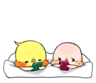 📱 dessin animé, poussin, animal, coussin, mignon, jouer, téléphone, détente telegram sticker