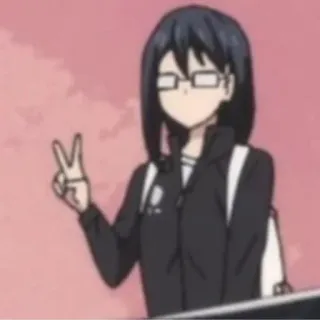🏐 anime girl, peace sign, character, black hair, glasses telegram sticker