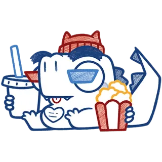 🍿 dragon, movie, popcorn, drink, cartoon, cute, character, illustration telegram sticker