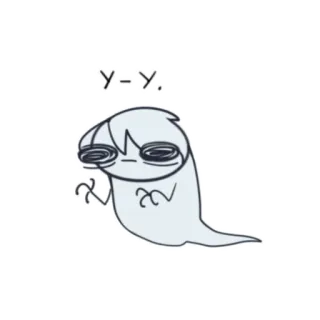 👻 Y-Y. призрак, мультфильм, грустный, уставший, иллюстрация, рисунок whatsapp sticker