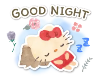 🧁 Hello Kitty GOOD NIGHT buenas noches, hello kitty, durmiendo, lindo, dibujos animados, kawaii whatsapp sticker