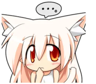 😶 ... anime girl, cute, cat ears, thinking, question, speech bubble whatsapp sticker