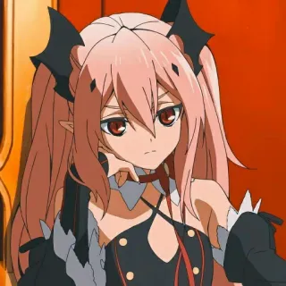 😕 Krul Tepes Seraph of the End anime, vampire, cute, girl, pink hair telegram sticker