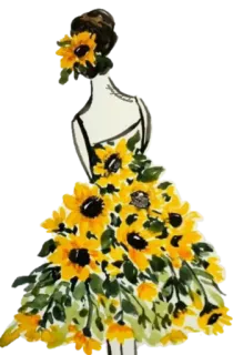 🌻 moda, girassóis, vestido, floral, ilustração, arte telegram sticker