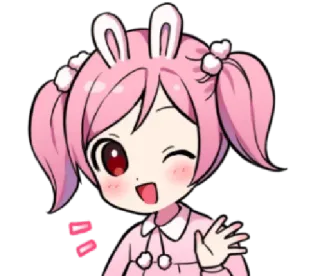 👋 каваий, аниме, манга, милый, розовый, заячьи ушки, машет, блестки telegram sticker