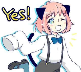 👍 Yes! Catgirl, Sim, Anime, Fofo, Piscadela, Afirmativo, Alegre telegram sticker