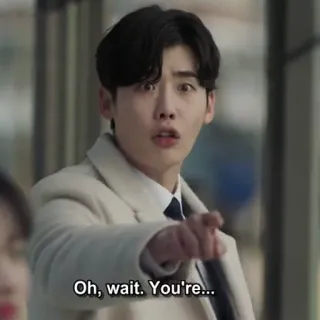 😦 Oh, wait. You're... chỉ, người đàn ông, sốc, ngạc nhiên, Hàn Quốc, diễn viên telegram sticker