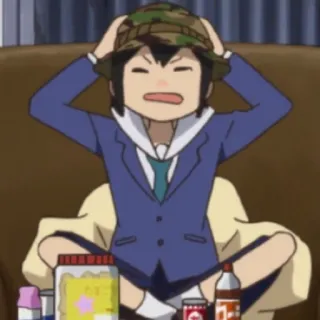 🤯 Anime, Personagem, Sentado, Chateado, Chapéu telegram sticker