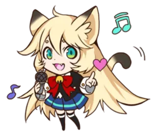 🎤 Anime, Ragazza gatto, Musica, Microfono, Chibi telegram sticker