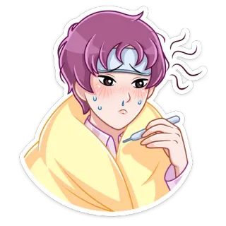 🤒 enfermo, mal, fiebre, termómetro, dibujos animados, resfriado, gripe telegram sticker