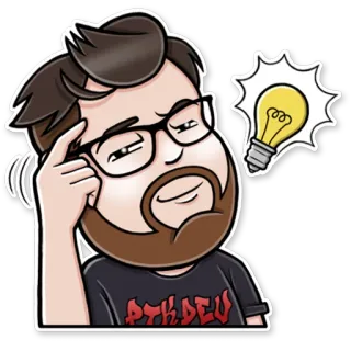 💡 PTKDEV думать, идея, лампочка, мультфильм, мужчина, разработчик telegram sticker