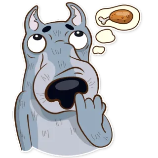 👃 cão, animal, pensando, comida, frango, sonhando, desenho animado telegram sticker