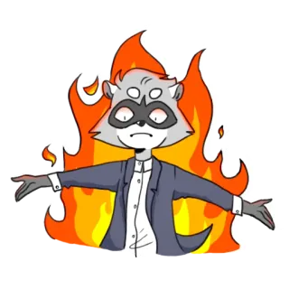 🔥 raton laveur, feu, costume, dessin animé, animal, en colère, drôle whatsapp sticker