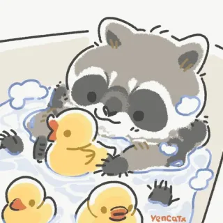 🛁 raccoon, bath, duck, rubber duck, cute, animal, cartoon telegram sticker