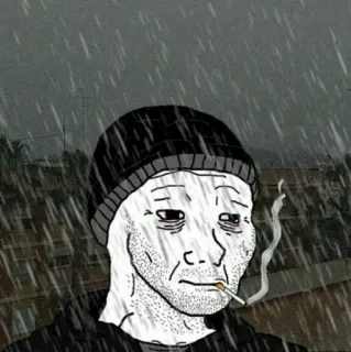 🌧 밈, 슬픔, 흡연, 비, Wojak telegram sticker