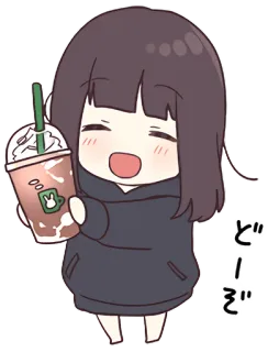 🥤 どーぞ Anime, Dibujo animado, Chica, Bebida, Café, Chibi, Lindo telegram sticker
