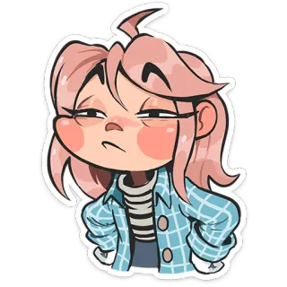 🤨 cartone animato, personaggio, ragazza, capelli rosa, lunatica telegram sticker
