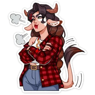⭐ мультфильм, бык, девушка, девушка-монстр, персонаж, злой telegram sticker