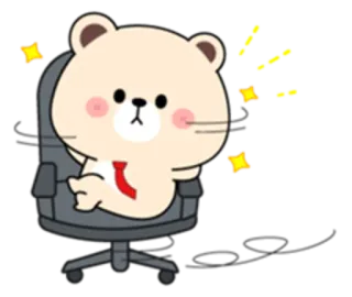 😐 ours, bureau, dessin animé, cravate, assis, bureau telegram sticker