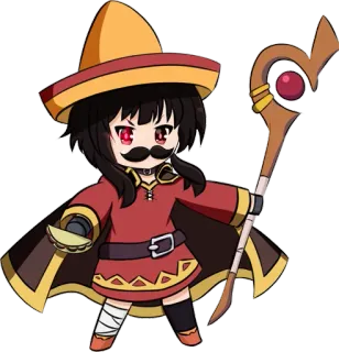 👹 Megumin Konosuba Animé, Chibi, Magicien, Magie, Drôle, Moustache whatsapp sticker