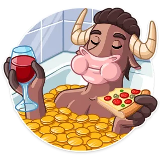 😋 бык, вино, пицца, монеты, ванна, отдых telegram sticker