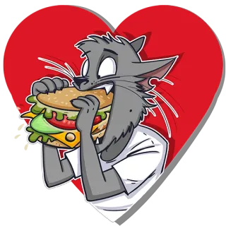 🍔 cat, sandwich, food, eating, animal, cartoon whatsapp sticker