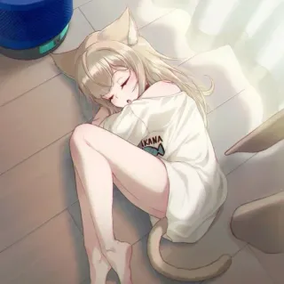 🐾 AIKANA девушка-кошка, аниме, спящая, кошачьи ушки, милая, каваий, девушка-питомец telegram sticker