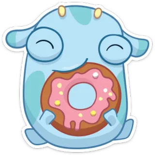 🍩 Mostro, Ciambella, Carino, Cartone animato, Dolce, Blu, Animale, Illustrazione whatsapp sticker