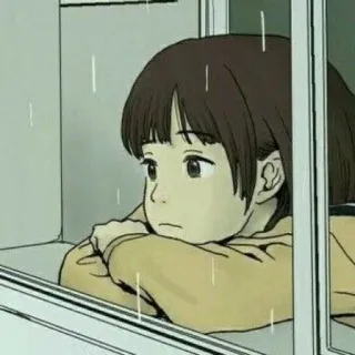 🌧 девушка, дождь, окно, грустный, мультфильм, аниме, иллюстрация telegram sticker