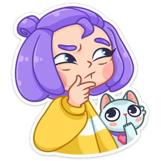 🤔 Cartone animato, Ragazza, Gatto, Pensando, Carino, Adesivo telegram sticker
