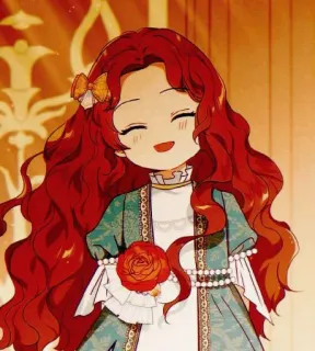 🍓 卡通, 可爱, 女孩, 红发, 玫瑰, 微笑, 动漫风格 telegram sticker