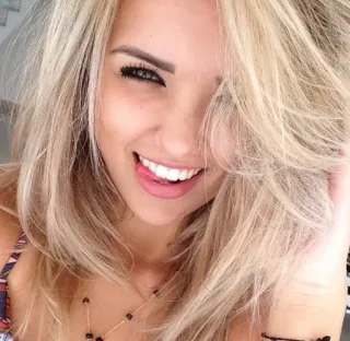 😋 woman, blond hair, smiling, portrait, selfie, girl telegram sticker
