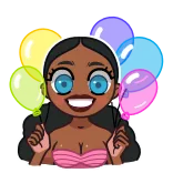 🥳 kartun, gadis, balon, merah muda whatsapp sticker