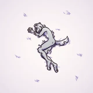 💛 มนุษย์หมาป่า, นอนหลับ, สัตว์, เฟอร์รี่, เตียง telegram sticker