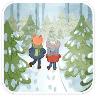 ❄️ lis, mysz, zima, śnieg, las, zwierzęta, kreskówka telegram sticker
