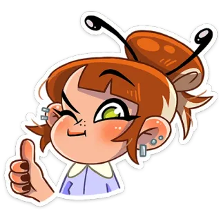 🐝 Alieno, Ragazza, Pollice in su, Cartone animato, Carino, Positivo, Approvazione whatsapp sticker