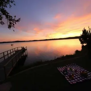 ☺️ sunset, lake, picnic, scenery, nature, pier, landscape telegram sticker