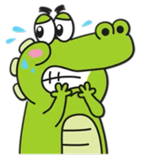 🐊 ワニ, 漫画, 動物, 緑, 汗, 怖い, 不安 telegram sticker