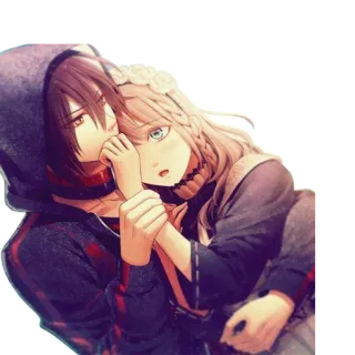 ❤ animé, couple, câlin, dessin animé telegram sticker