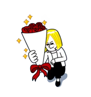 💐 dessin animé, fleurs, bouquet, roses, personnage whatsapp sticker