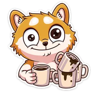 ☕ cane, caffè, carino, cartone animato, bevanda, pila whatsapp sticker