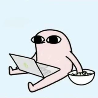 💎 Cartoon, Personage, Laptop, Snack, Zittend, Grappig, Meme, Digitaal telegram sticker